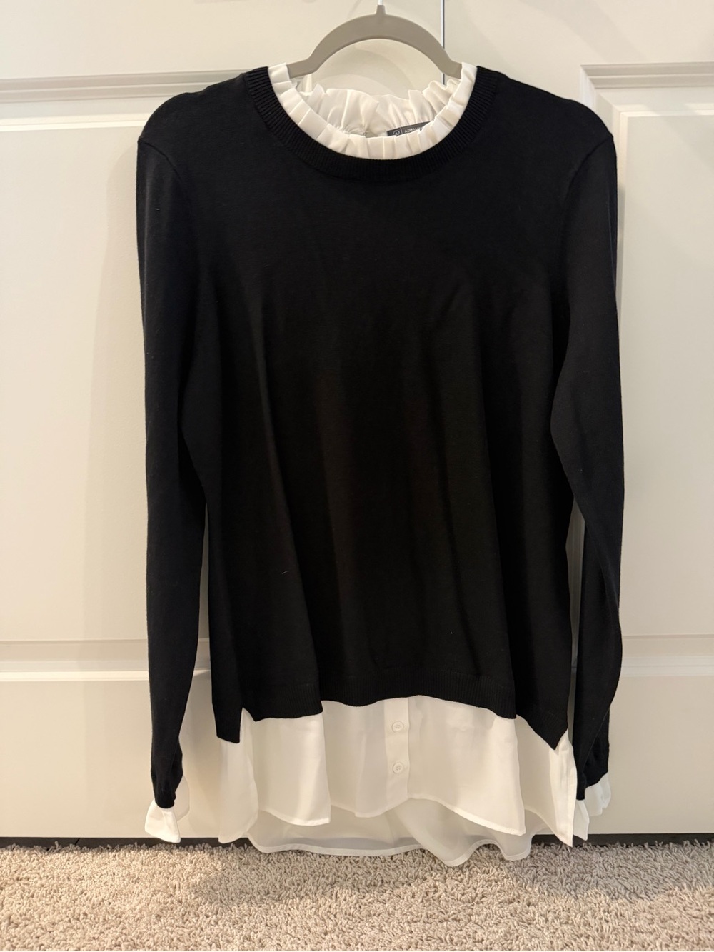 Adrianna Papell Black Layered Pullover with White Shirt Hem